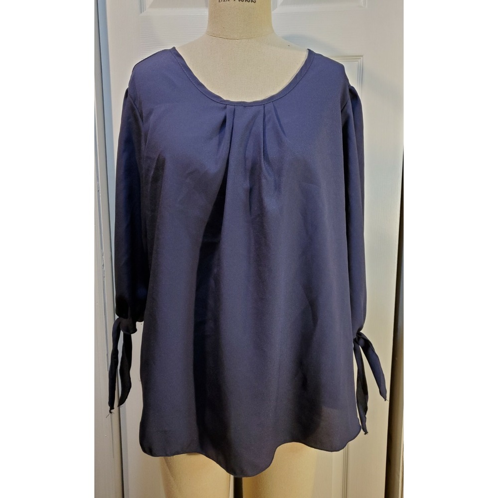 NY‎ Invasion New Women's Blue Blouse With Tied Elbow Sleeves Size 1X